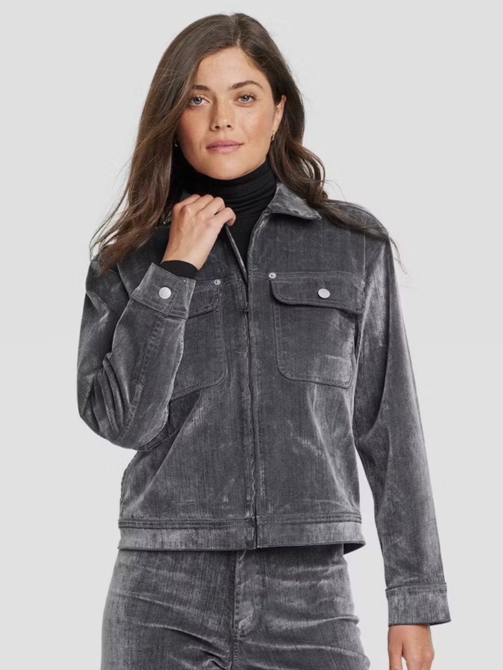 Universal Thread Flocked Denim Jacket Gray Blue Medium